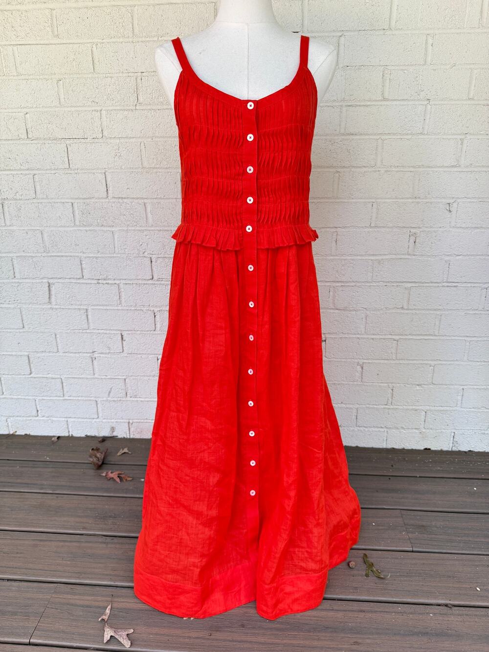 Sea New York Zora Tank Dress Chili Red Size S Sleeveless Ramie Midi Button Front